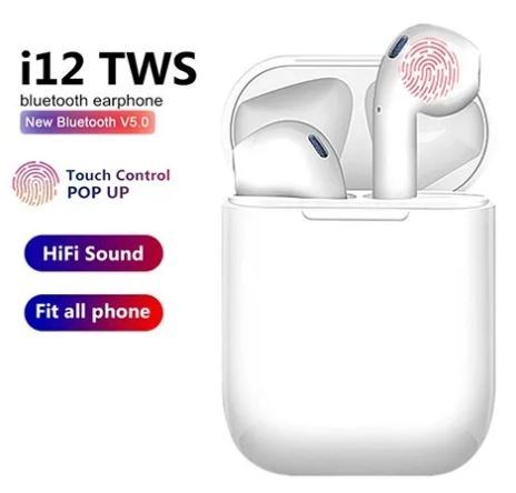 i12 Original Wireless Bluetooth Earbuds with HD Stereo Bass & Power Bank Case