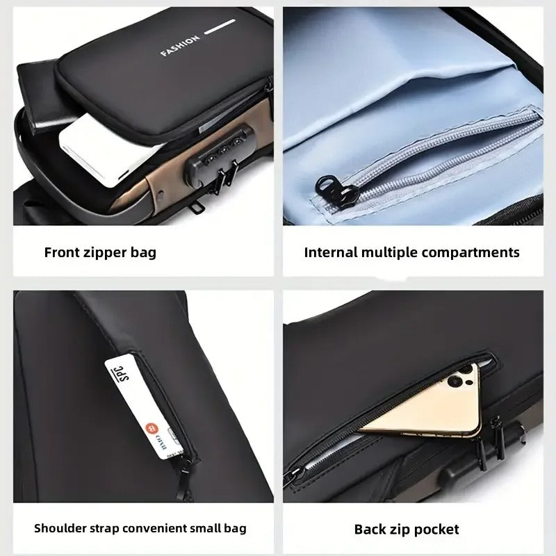 Anti-Theft Crossbody Sling Bag – Waterproof, Unisex, USB Port and Password Lock